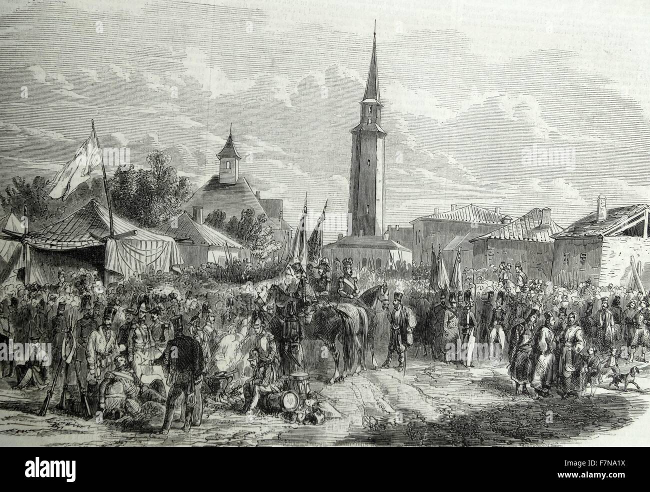 Gravur der russischen Truppen in Bukarest. Datiert 1812 Stockfoto
