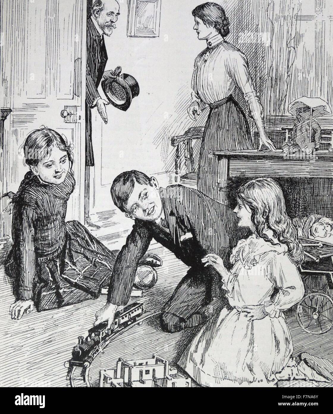 Abbildung aus einem Buch zeigt junge Kinder zusammen spielen. Datiert 1913 Stockfoto