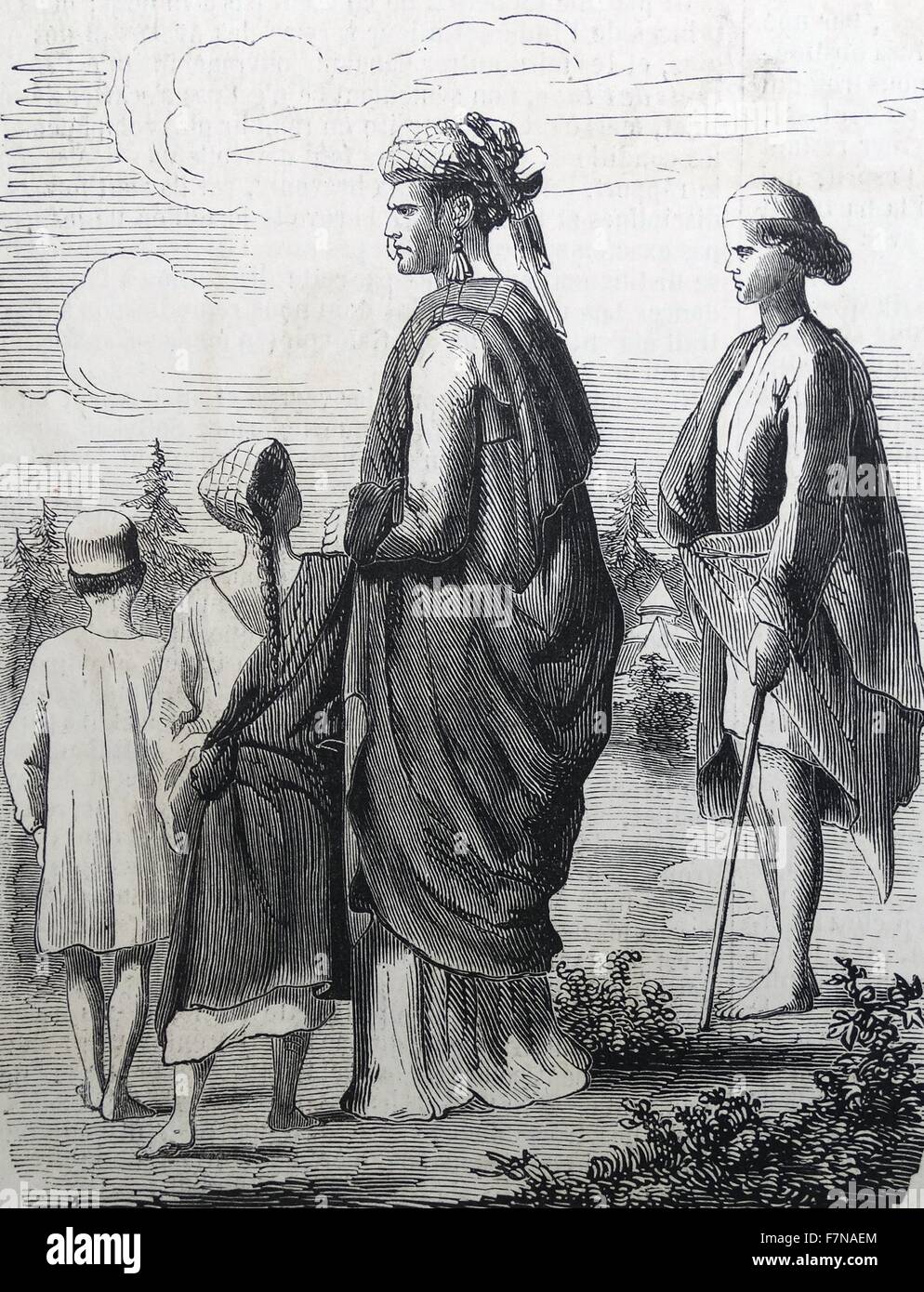 Kupferstich von Menschen des Himalaya. Vom 1870 Stockfoto