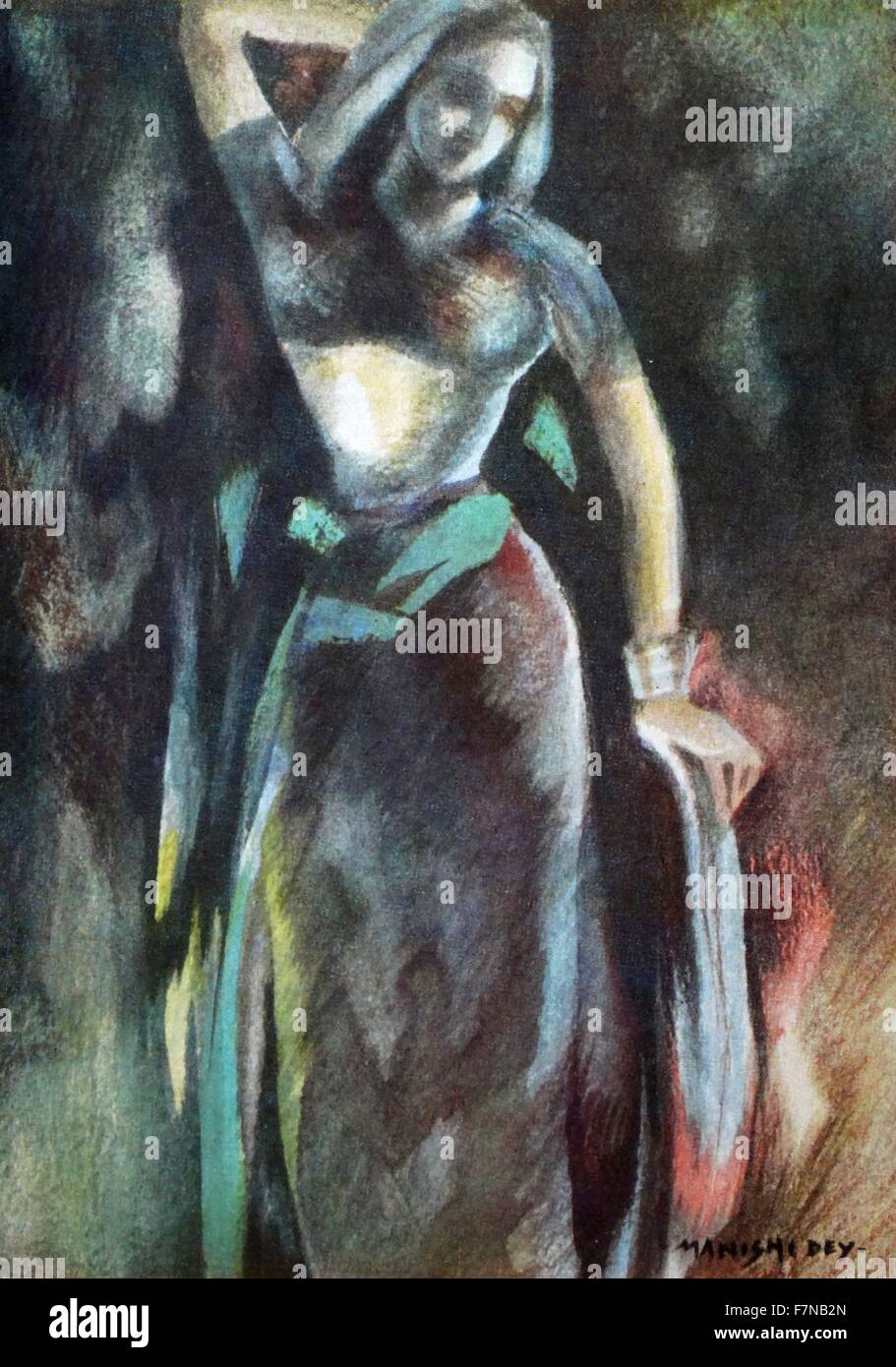 Porträt einer Frau Manishi Dey (1909 – 1966) indischen Malers von der Bengal School of art Stockfoto