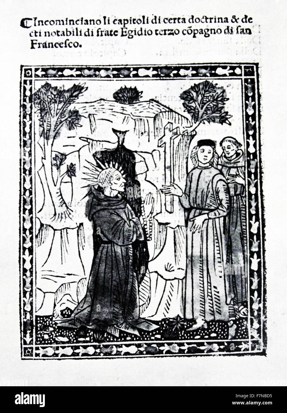 Holzschnitt zeigt Sankt Aegidius oder Saint Giles (ca. 650-ca. 710), Einsiedler Heiliger aus Athen. 1493 Stockfoto