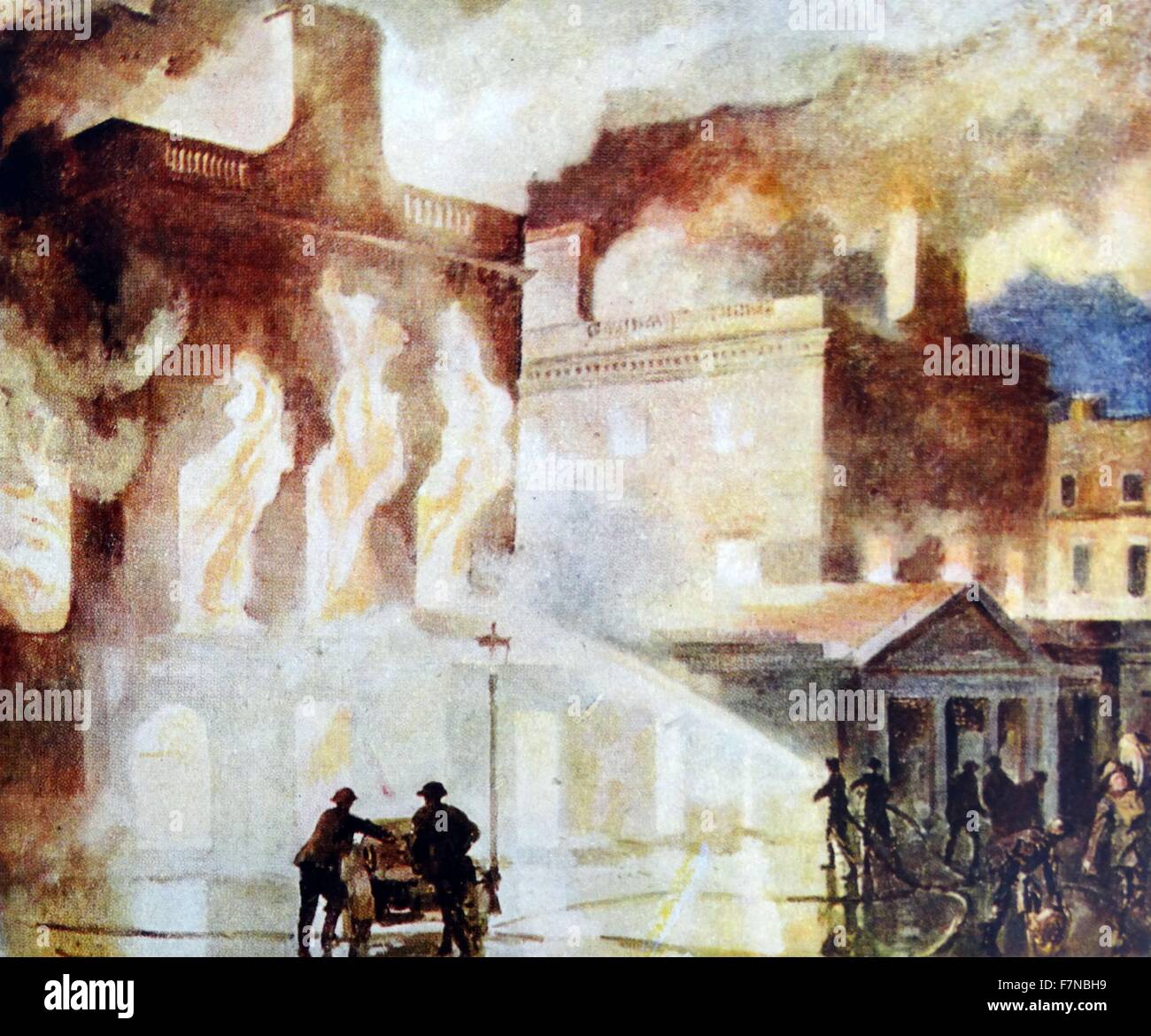 Gemälde, das Feuer auf den Bad Ballsälen. Datiert 1821 Stockfoto