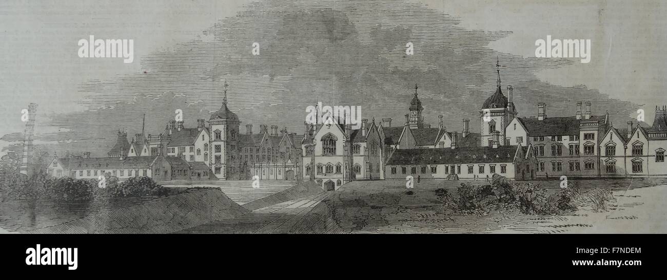 Nordwestlich vor der psychiatrischen Anstalt in der Nähe von Arlsey, Bedfordshire, für die wahnsinnigen Armen von Hertfordshire, Bedfordshire und Huntingdonshire. 1860 Stockfoto