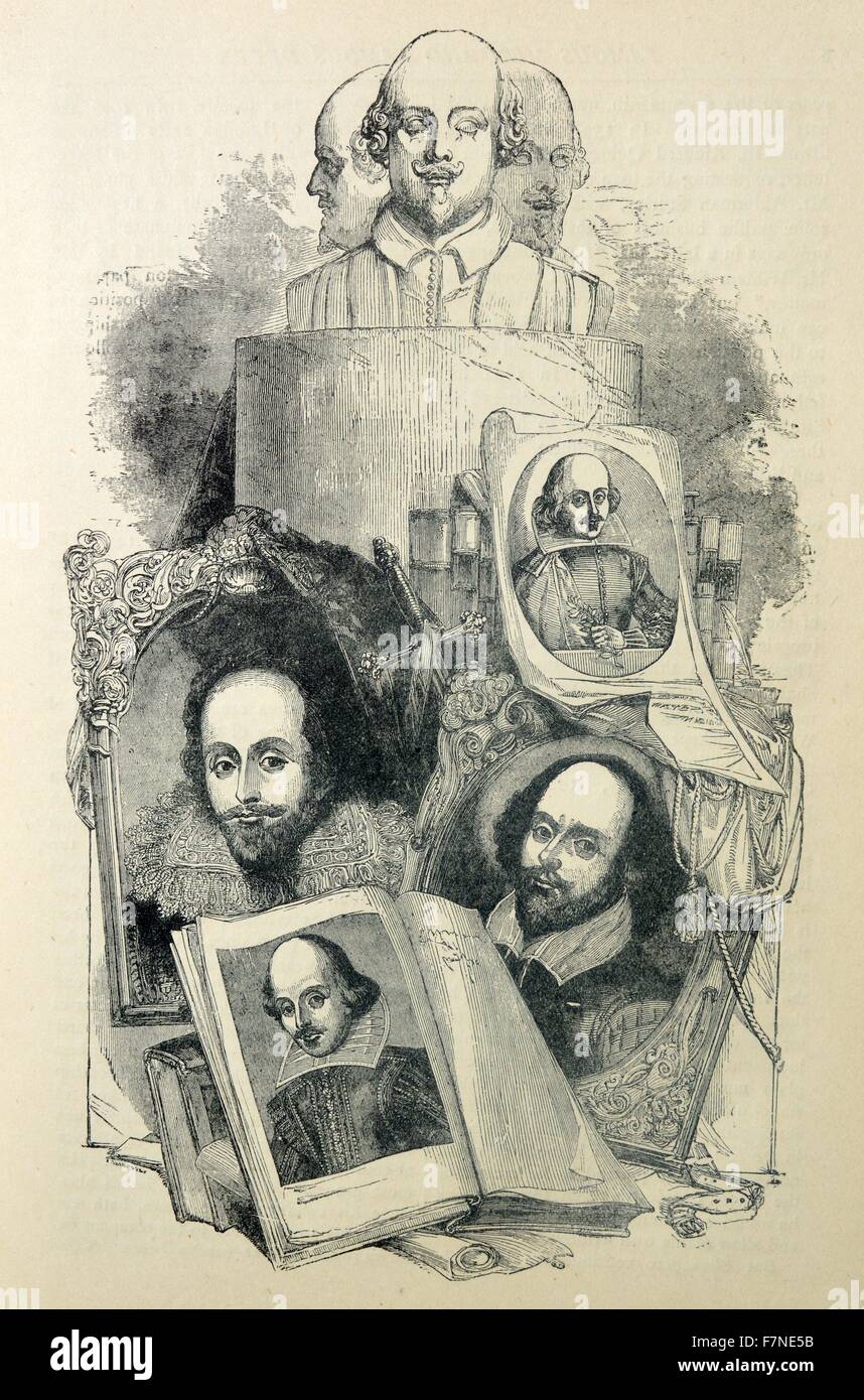 Illustrationen von William Shakespeare in verschiedenen Altersstufen. William Shakespeare (1564-1616), ein englischer Dichter, Dramatiker und Schauspieler. Vom 17. Jahrhundert Stockfoto