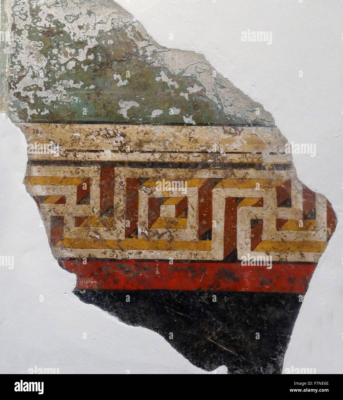 Fragmentarische Wandmalerei zeigt eine Muster mit visuellen Perspektive. Roman, hergestellt in Italien über 90-30 v. Chr. Stockfoto