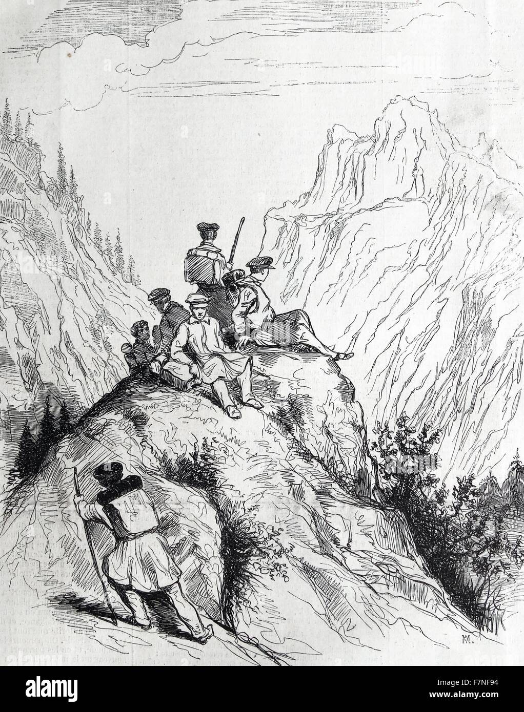 Faksimile des einen Zeichenstift, ausgeführt von M. Topffer am Grimsel im Jahr 1841. Stockfoto