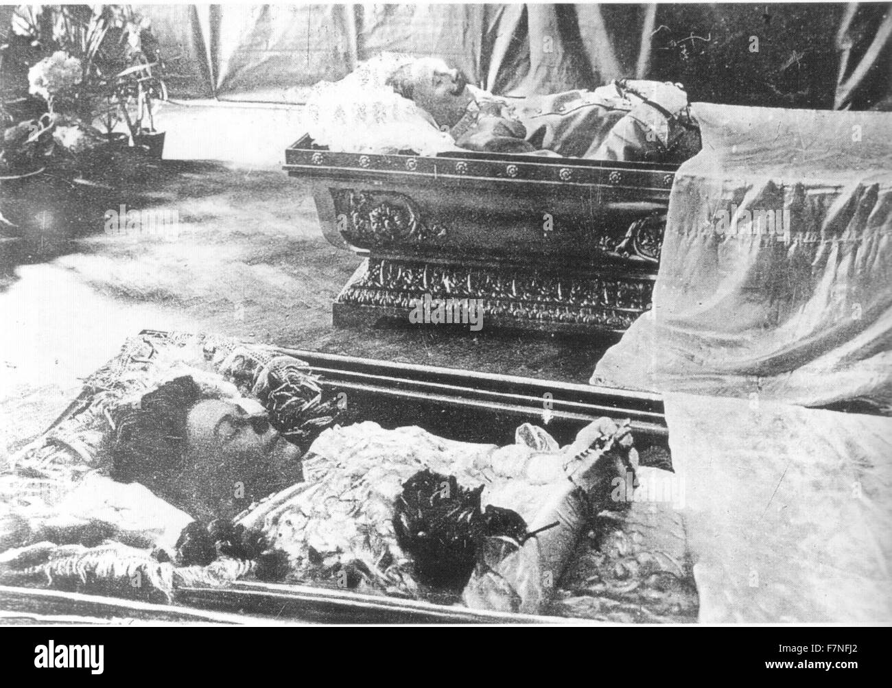 Assassinaion des Erzherzogs Franz Ferdinand von Österreich und seiner Frau Sophie, Herzogin von Hohenberg, am 28. Juni 1914 in Sarajewo Stockfoto