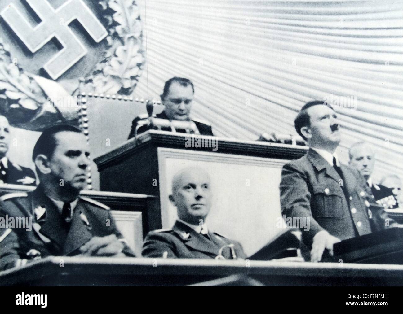 Adolf Hitler richtet sich den Reichstag am 1. September 1939, kurz vor dem Überfall auf Polen Stockfoto