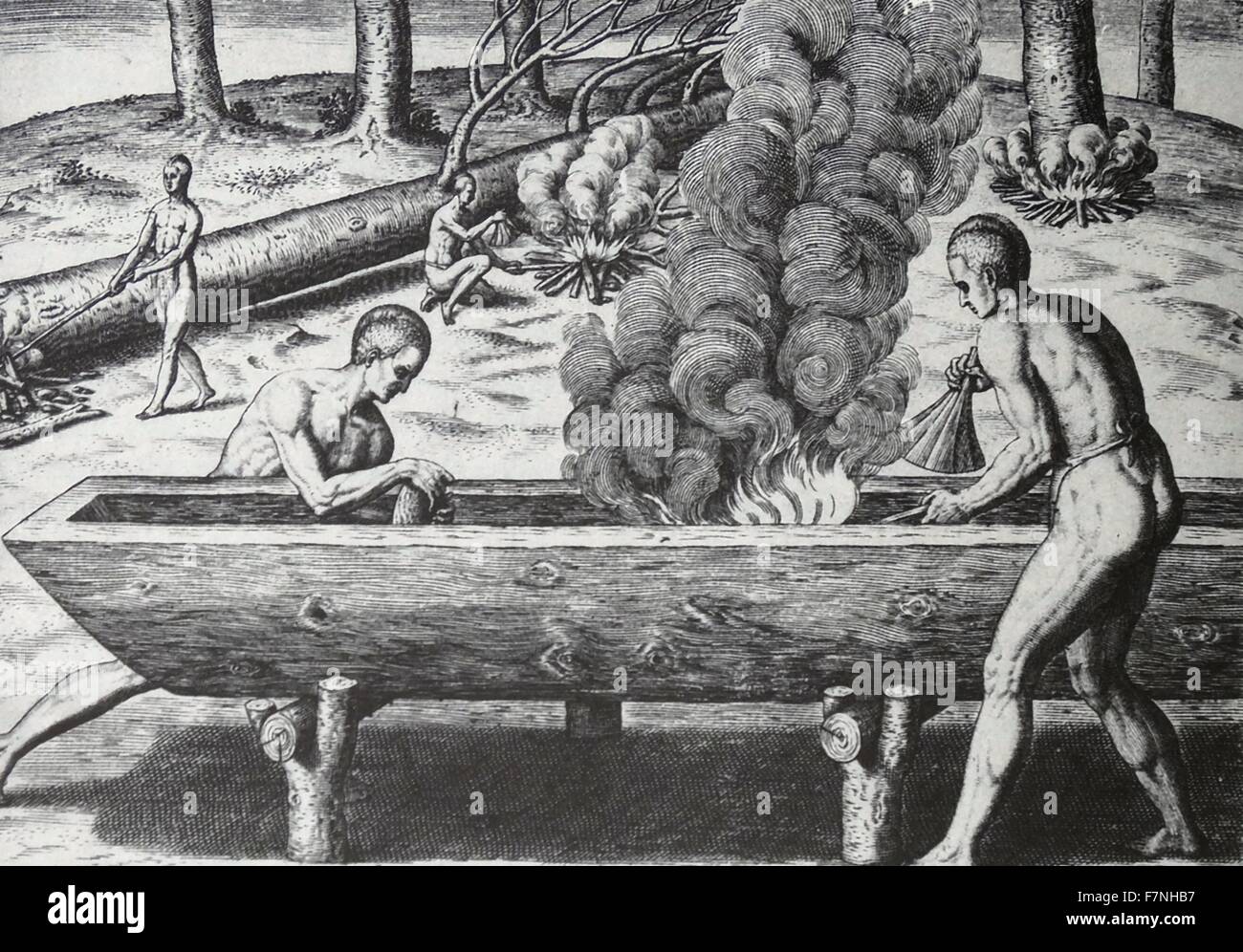 Abbildung zeigt Indianer Kanu machen. Datiert 1810 Stockfoto