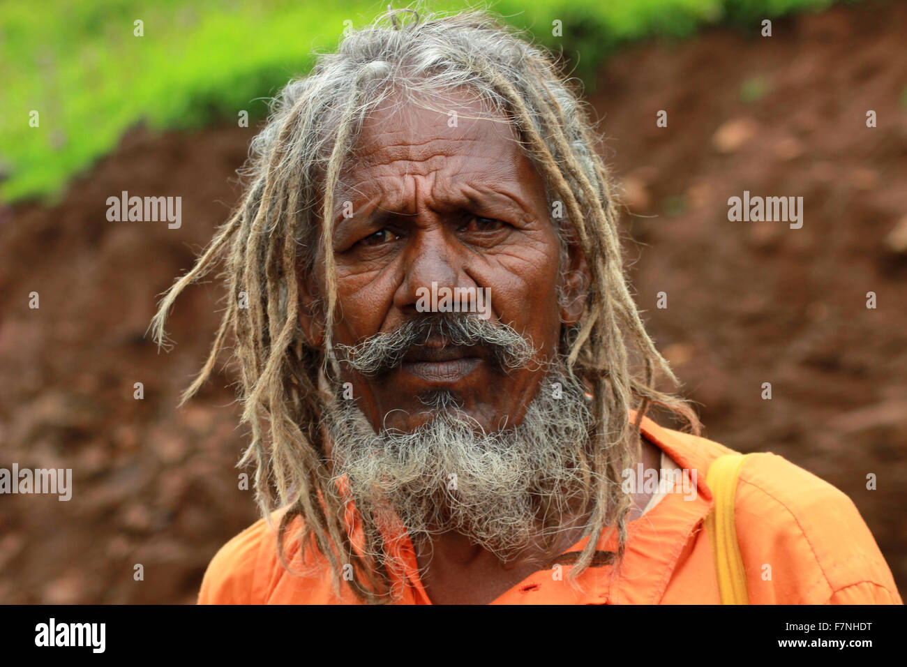 Sadhu mit verfilzten Haaren. Kumbh Mela, Nasik, Maharashtra, Indien Stockfoto
