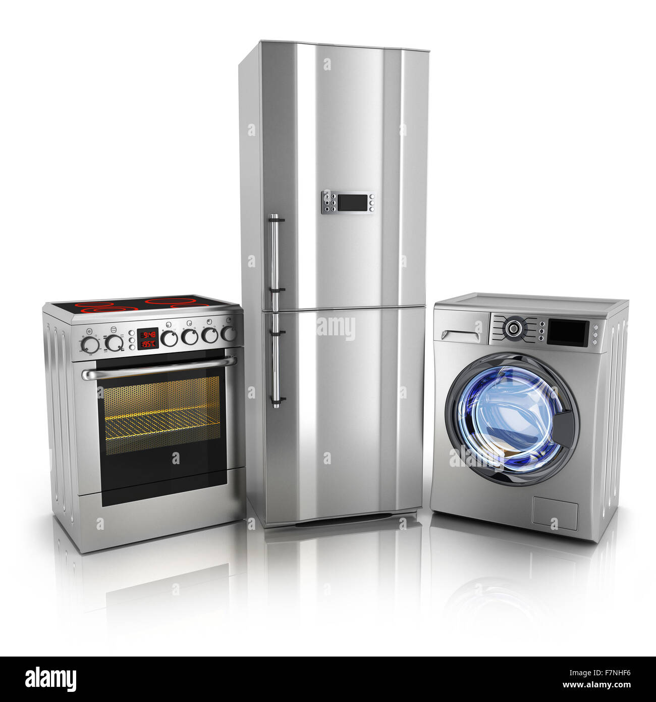Consumer-Elektronik. Kühlschrank, Waschmaschine und e-Herd (durchgeführt in 3d) Stockfoto