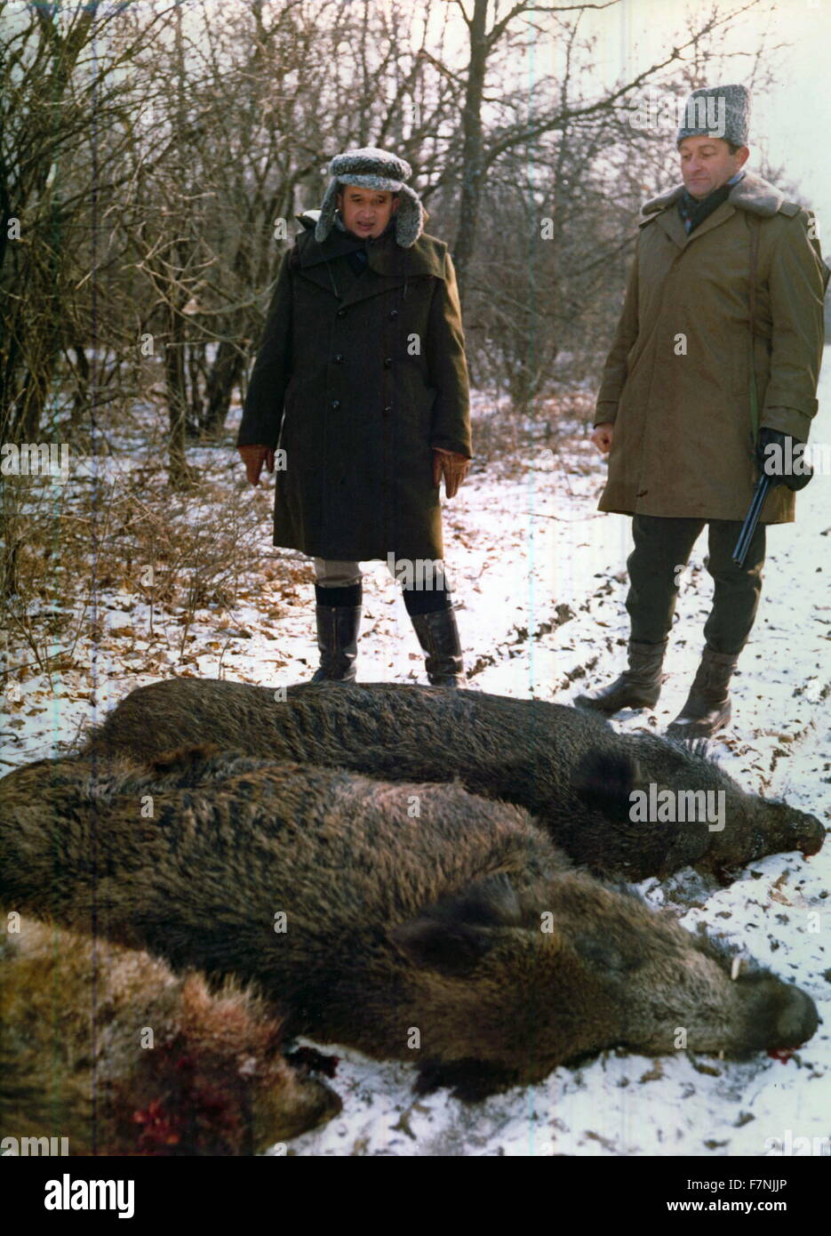 Rumänische kommunistische Führer, Nicolae Ceausescu, auf eine Jagdreise in 1976 Stockfoto