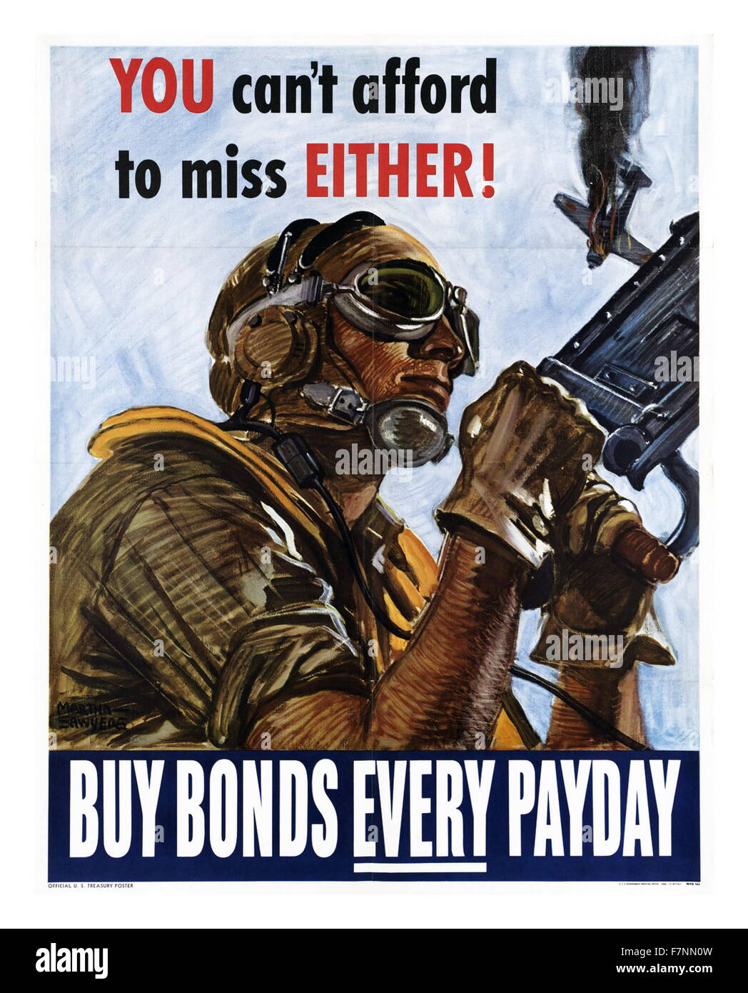 Propagandaplakat aus dem zweiten Weltkrieg Werbung die Bedeutung der Unterstützung der Kriegsanstrengungen durch den Kauf von Anleihen. Stockfoto