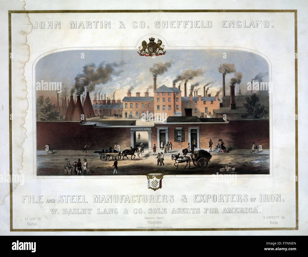 Werbung für John Martin & Co., Sheffield, England. Datei und Stahl Hersteller & Exporteure von Eisen. Stockfoto
