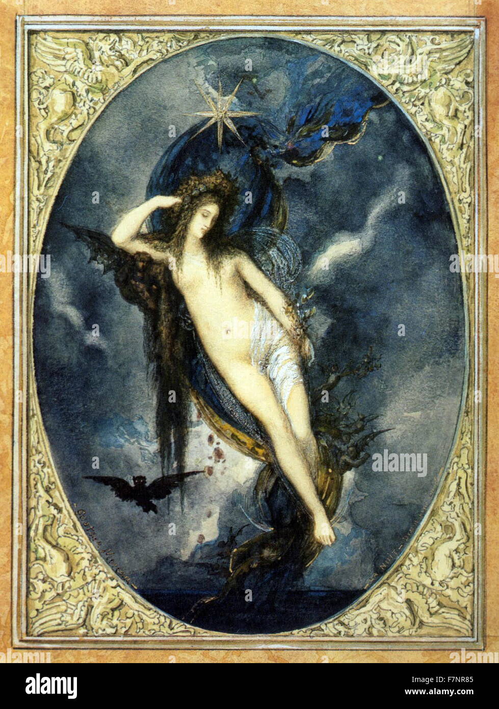 Symbollist allegorische Gemälde von Gustave Moreau (1826 – 1898); Göttin der Nacht, 1880. Aquarell und gouache Stockfoto