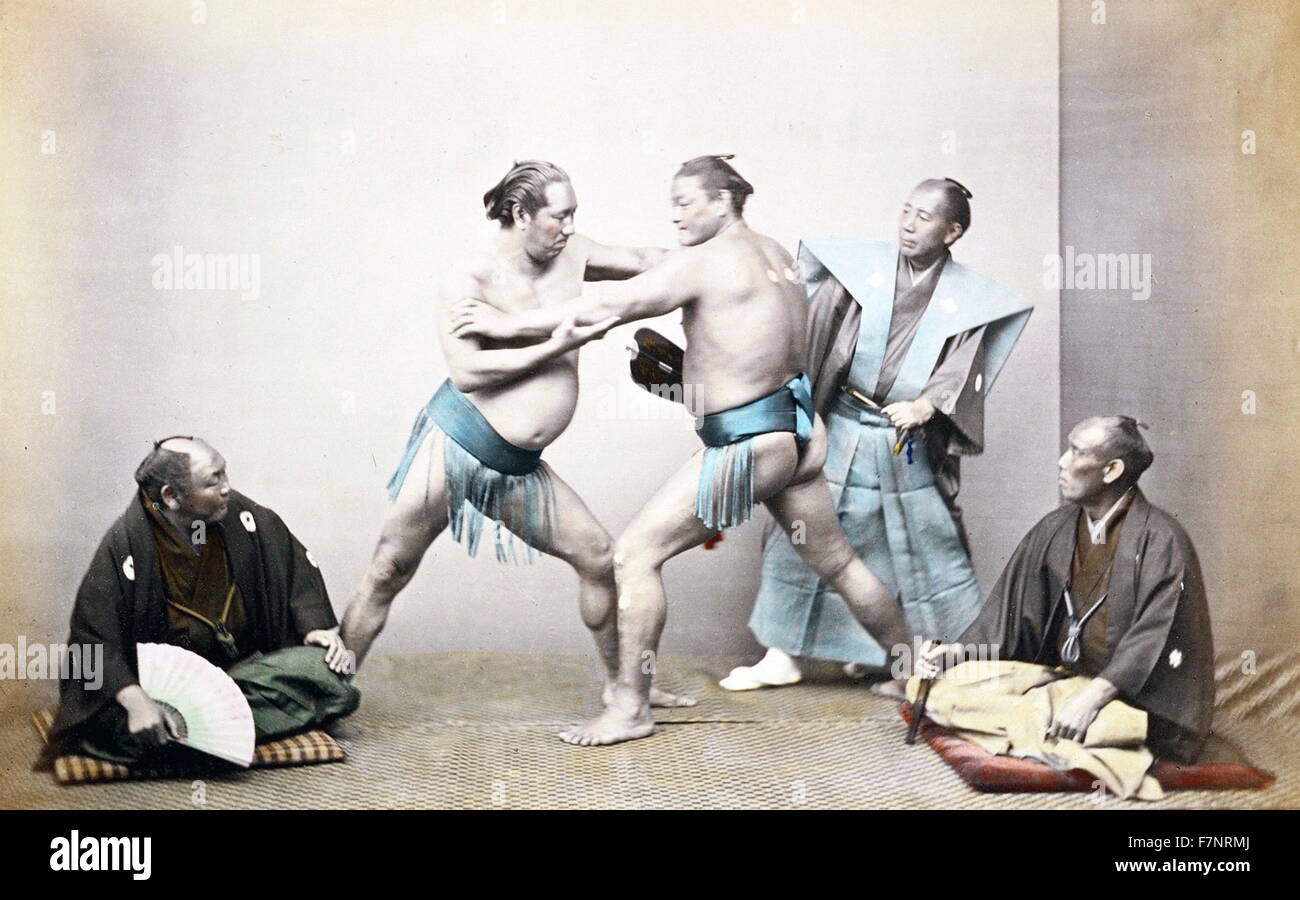 Handkolorierten Foto des japanischen Sumo-Ringer von Felice Beato Stockfoto