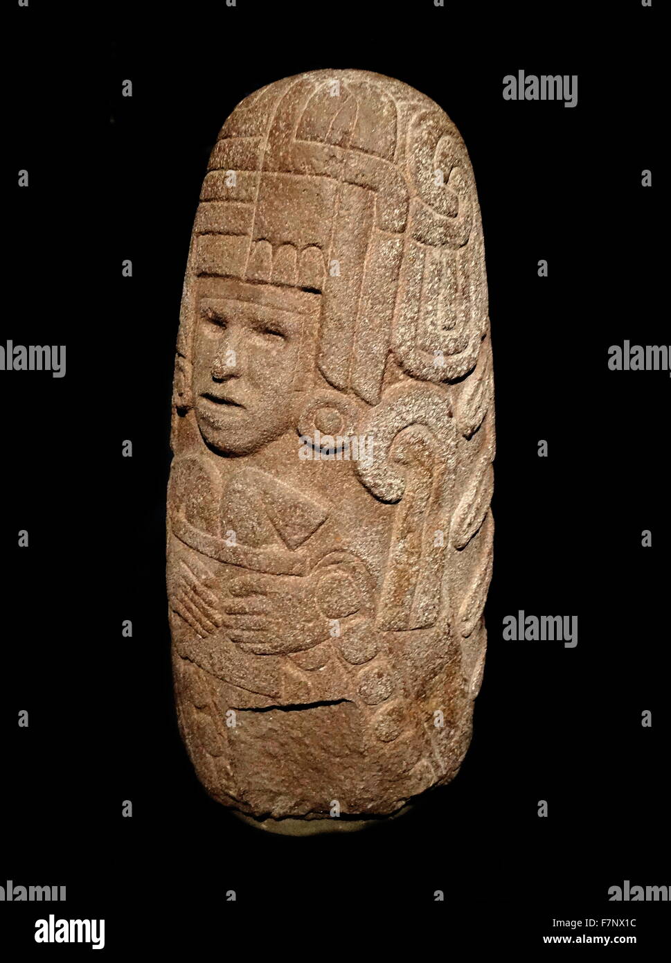 Aztekische Vulkangestein Statue Chicomecoatl die Göttin des Mais und des Grundwassers. Vom 14. Jahrhundert Stockfoto