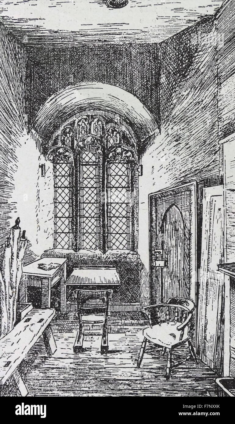 Zeichnung von einem englischen Tudor Schulzimmer Stockfoto