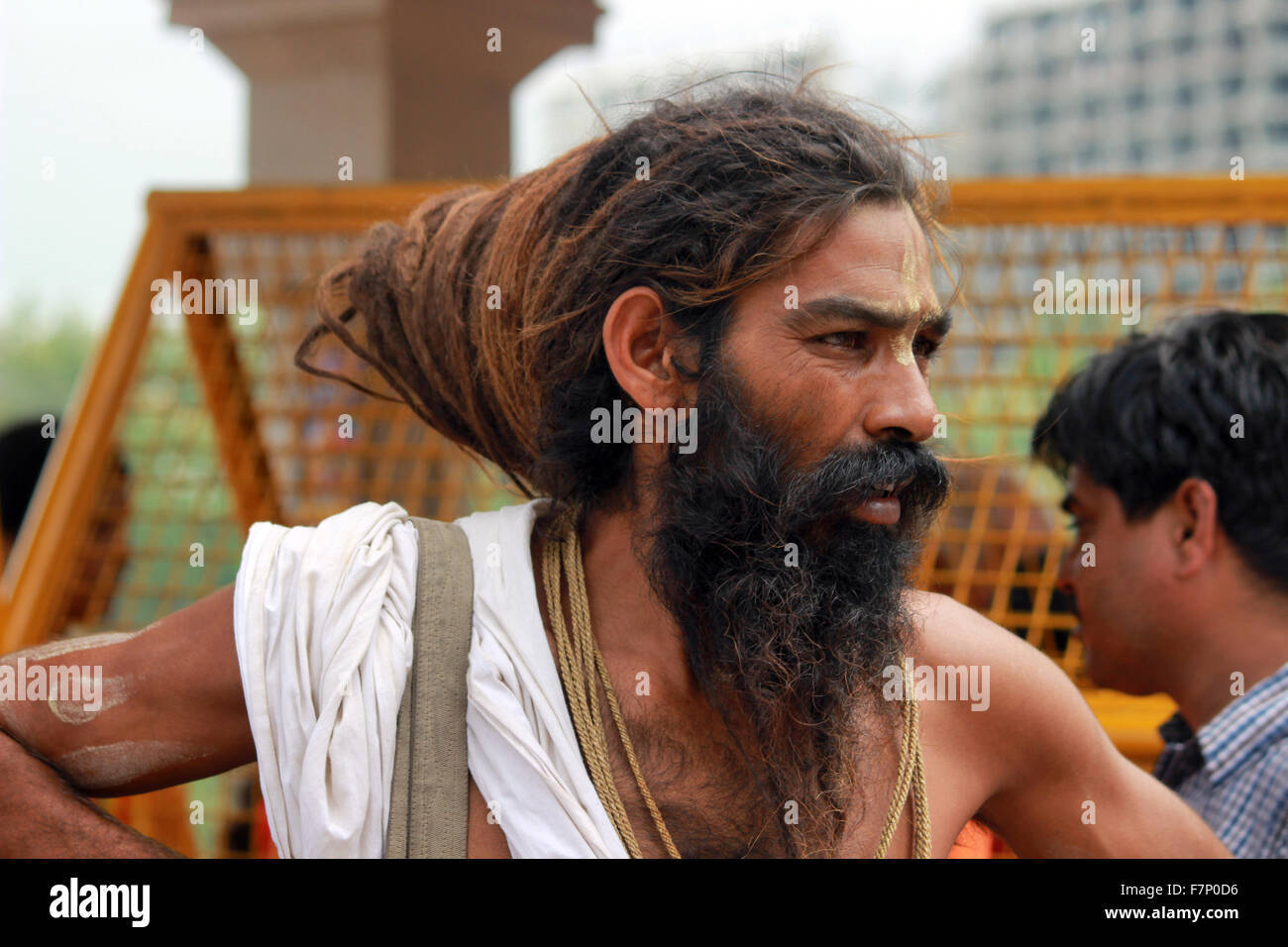 Sadhu mit langen verfilzten Haaren Maharaj Kumbh Mela, Nasik, Maharashtra, Indien Stockfoto
