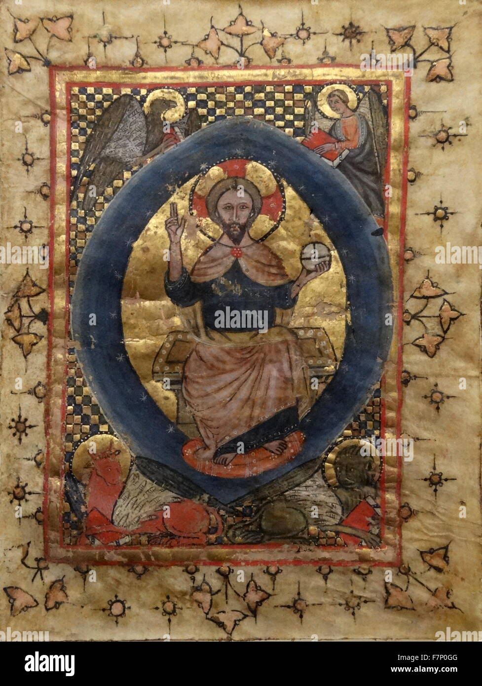Christus seine Majestät mit Symbolen von Anonymous. Vom 14. Jahrhundert Stockfoto