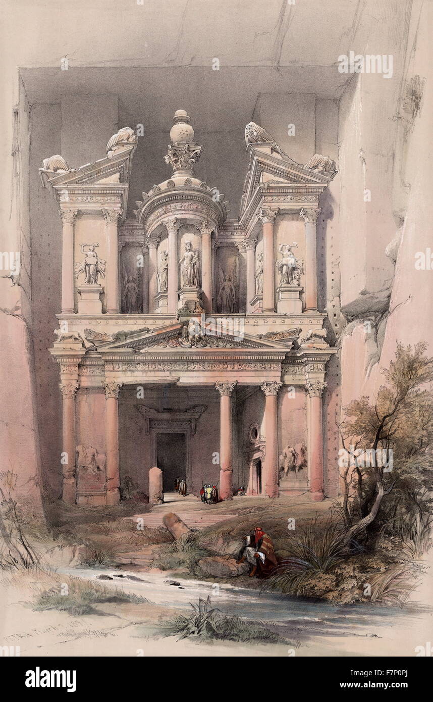 Petra in Jordanien; 1839 von David Roberts, 1796-1864, Künstler. zwischen 1844 und 1845 veröffentlicht Stockfoto