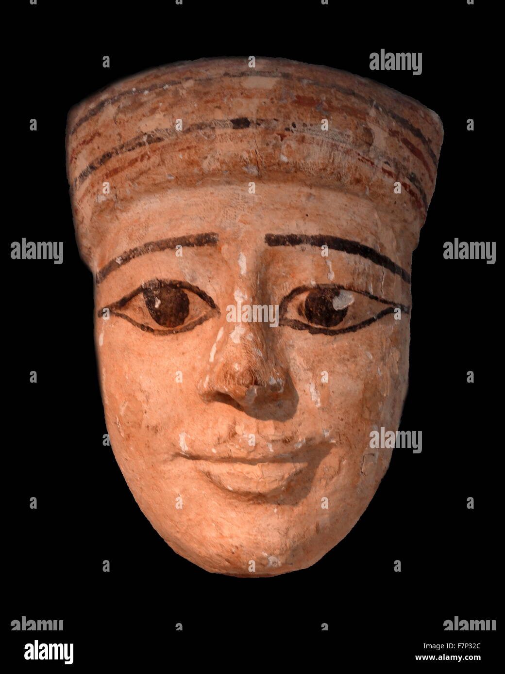 Alte ägyptische Gesicht, von einem Sargdeckel. Holz. Spätzeit (715-332 v. Chr.). Stockfoto