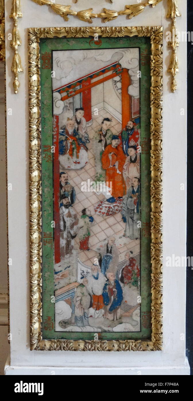 Detail aus der Ummantelung aus dem 18. Jahrhundert, orientalischen Stil, Adam Fireplace, Musikzimmer, Kenwood House, Hampstead Heath, Hampstead, London, England Stockfoto