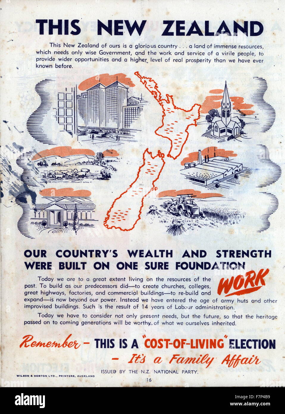 Plakat für die Neuseeland-Wahl des Jahres 1950 Stockfoto