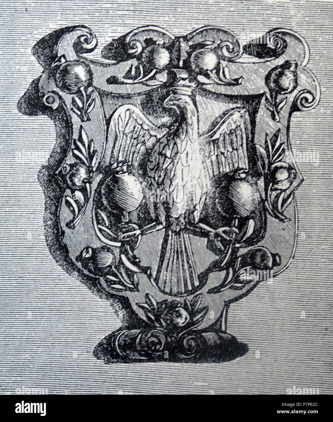 Gravur von Blazon von Santa Fe. Das Wappen ist eine formale Beschreibung von Wappen, Flagge oder ähnliche Wappen, aus denen der Leser das entsprechende Bild rekonstruieren kann. Vom 19. Jahrhundert Stockfoto