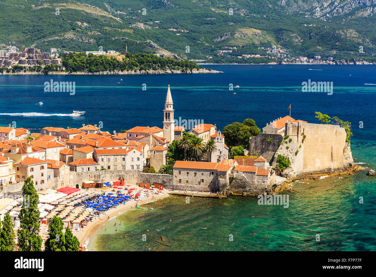 Budva, Montenegro. Panoramablick auf die Altstadt. Stockfoto