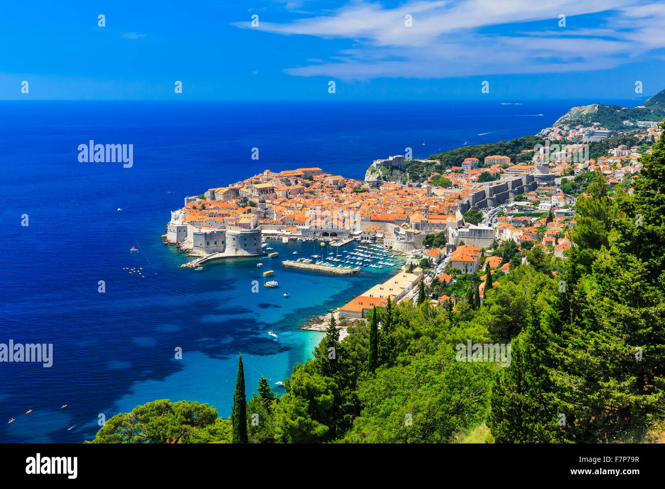 Dubrovnik Kroatien. Einen Panoramablick auf die Stadtmauer. Stockfoto
