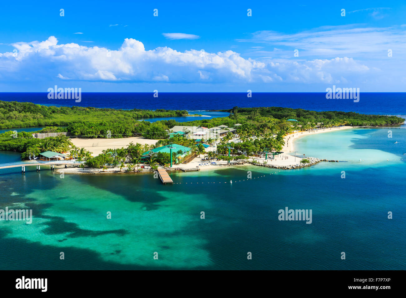 Insel Roatan, Honduras. Panoramablick über die Insel. Stockfoto