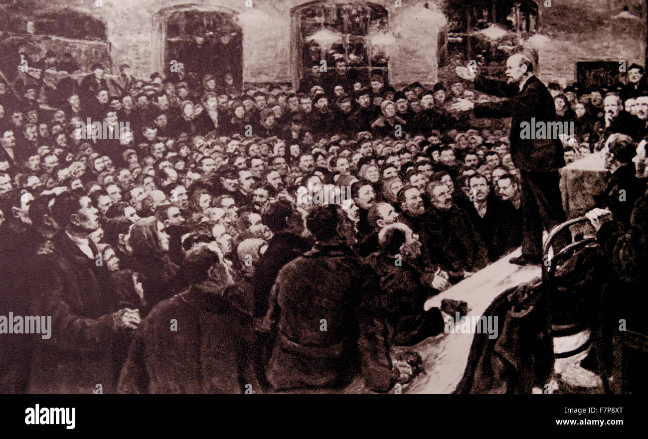 Vladimir Ilyich Lenin (1870-1924) Adressierung eine Arbeiter Meeting - 1921. Stockfoto