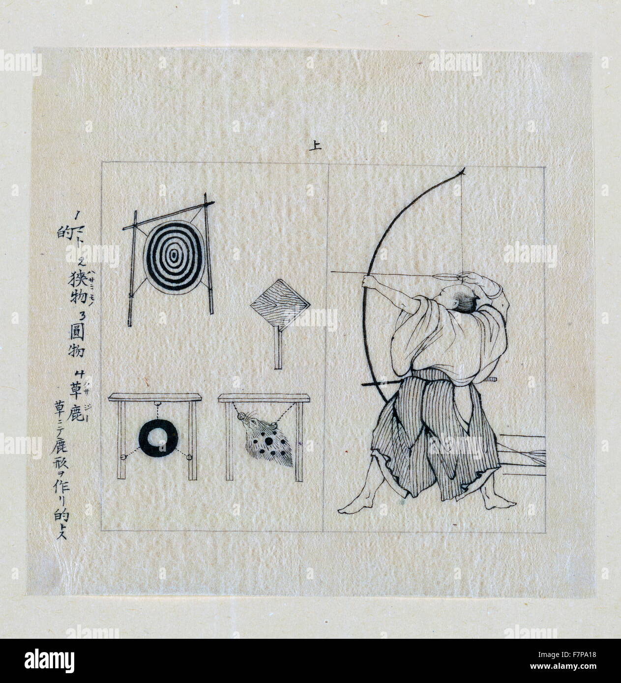 Krieger, Album, nach links, mit Bogen gezeichnet, etwa zu einem Pfeil schießen umfasst mehrere Arten des Ziels. Tusche-Zeichnung Stockfoto