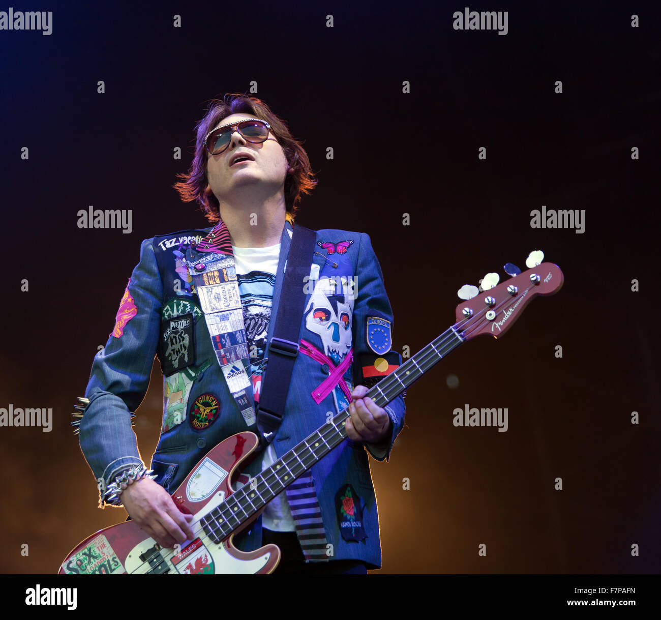 Nicholas Allen Jones (Nicky Wire), von den Manic Street Preachers, die Durchführung auf der Hauptbühne am Blackheath Music Festival Stockfoto