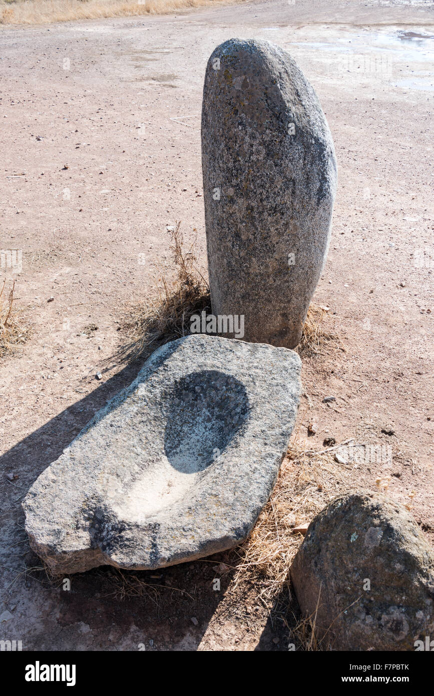 Portugals größte Menhire, ist der Xarez Stein-Kreis an zweiter Stelle nur in Größe, Almendres, in der Nähe von Evora Stockfoto