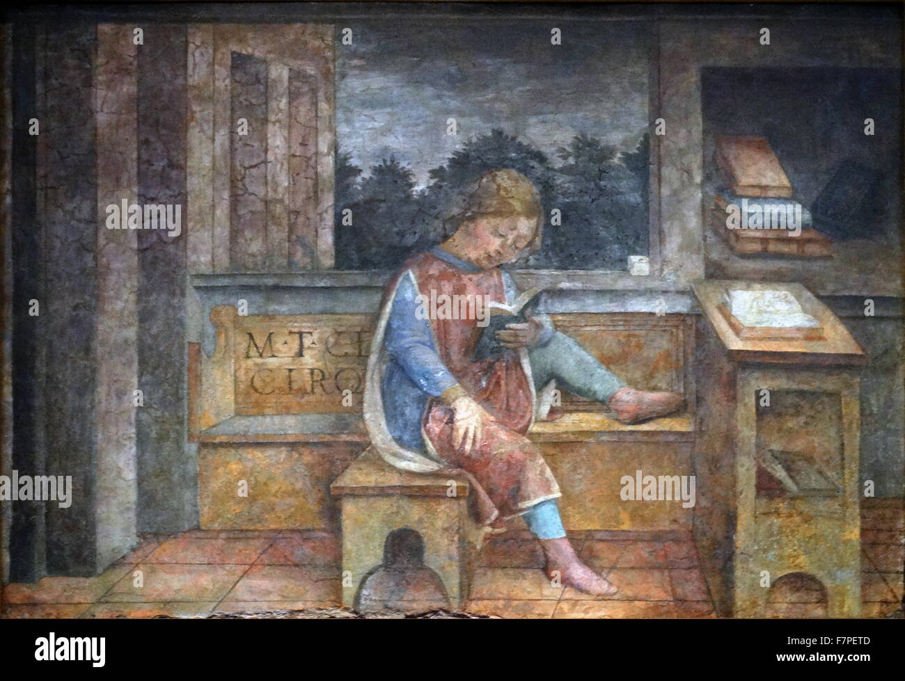 Gemälde mit dem Titel "The Young Cicero lesen" von Vincenzo Foppa (1430-1515) italienischer Maler, tätig im Stil der Renaissance. Vom 15. Jahrhundert Stockfoto