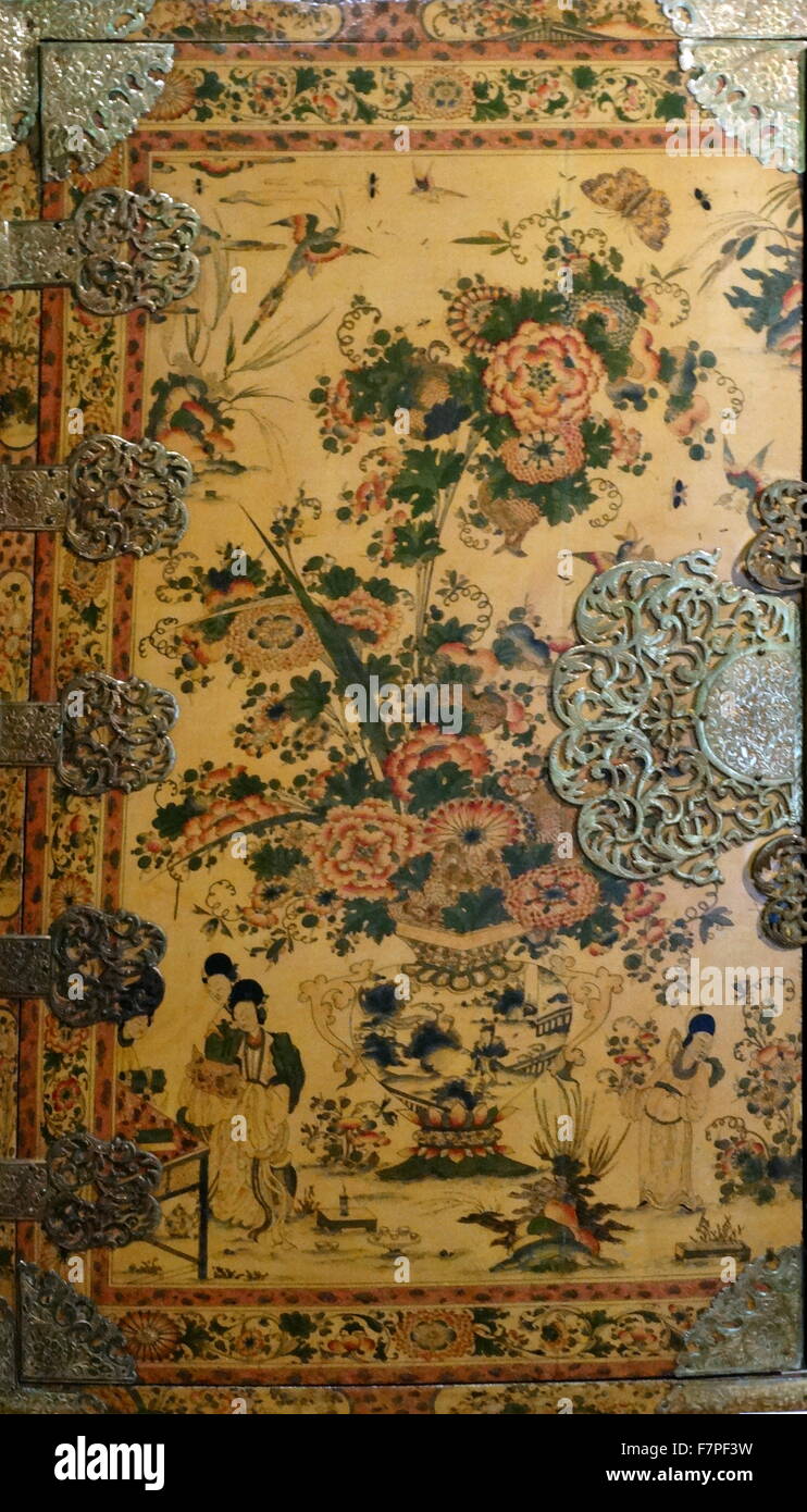 Witcombe Kabinett, Japanned und versilbertem Holz, etwa 1697. Ein Lack-Kabinett war ein Schlüsselsymbol Status im siebzehnten Jahrhundert. Stockfoto