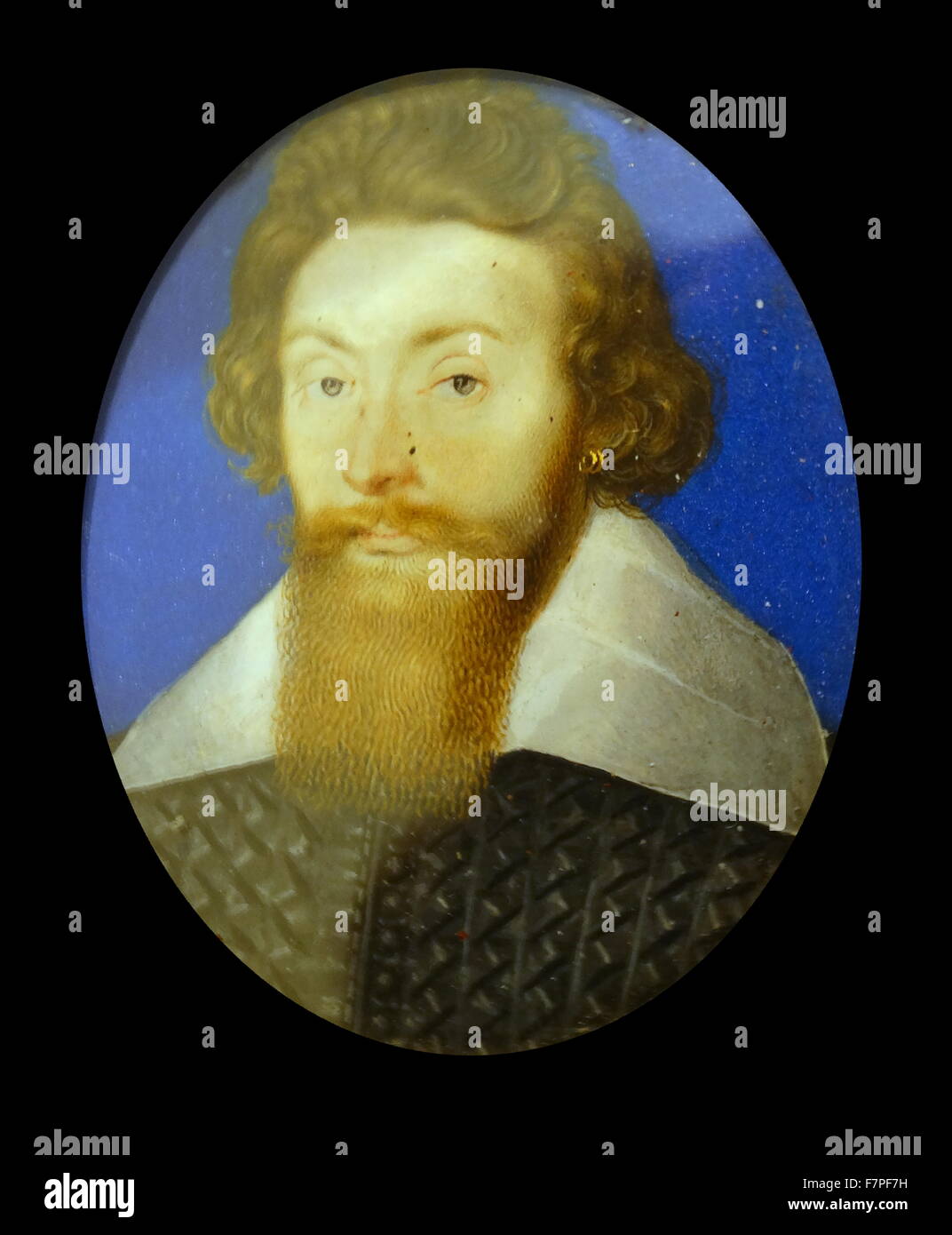 Sir Richard Leveson (1598-1661) auf Gouache auf Pergament auf schlichte Karte gelegt. Durch Isaac Oliver (2558-2617) Frankreich geborene englische Miniatur Porträtmaler. Datiert aus dem 16. Jahrhundert Stockfoto