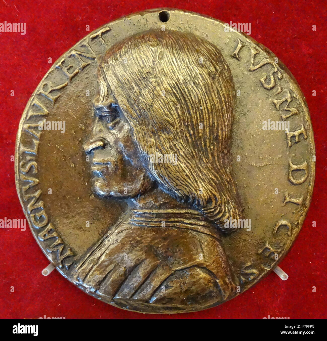 Münze von Lorenzo de' Medici (1449-1492) italienischer Staatsmann und de-facto-Herrscher von der florentinischen Republik während der italienischen Renaissance. Vom 15. Jahrhundert Stockfoto