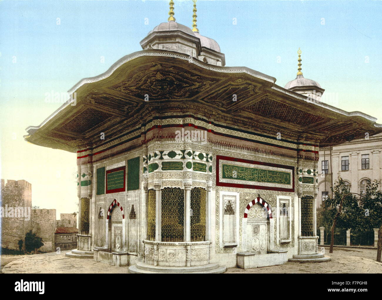 Fotomechanischen Print des Brunnens von Sultan Ahmed, Konstantinopel, Türkei. Datiert 1890 Stockfoto