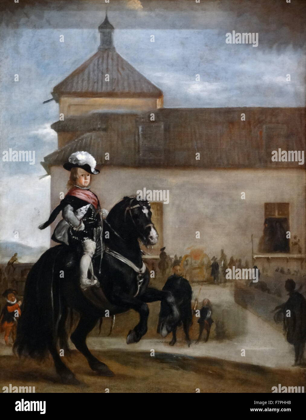 Malerei titled'Prince Baltasar Carlos in der Reitschule "von Diego Velázquez (1599-1660) ein spanischer Maler und führender Künstler für den Court of King Philip IV. Vom 17. Jahrhundert Stockfoto