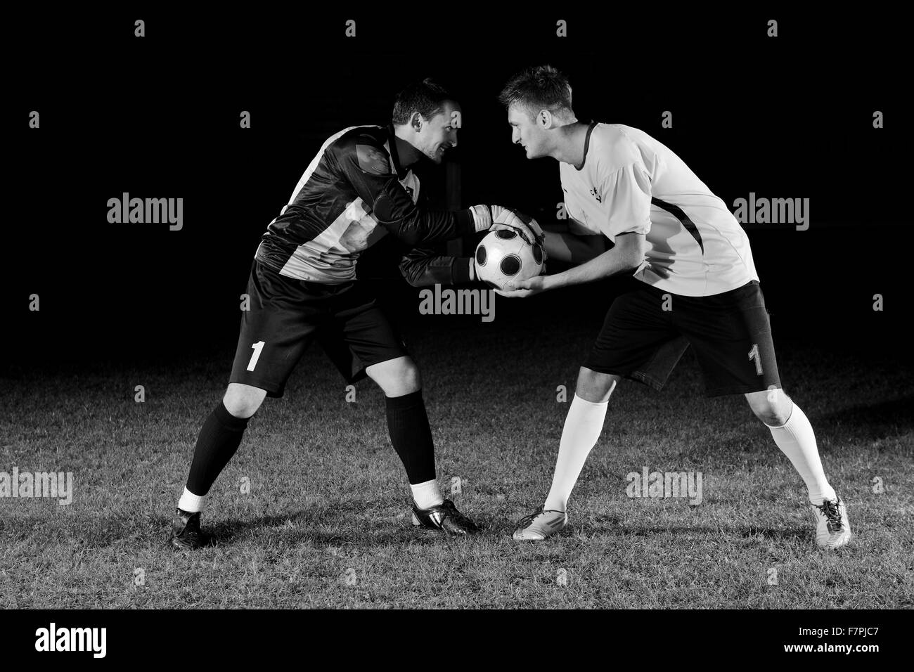 Torwart Fußball Spieler Menschen auf Fußball Stadion Wiese Stockfoto