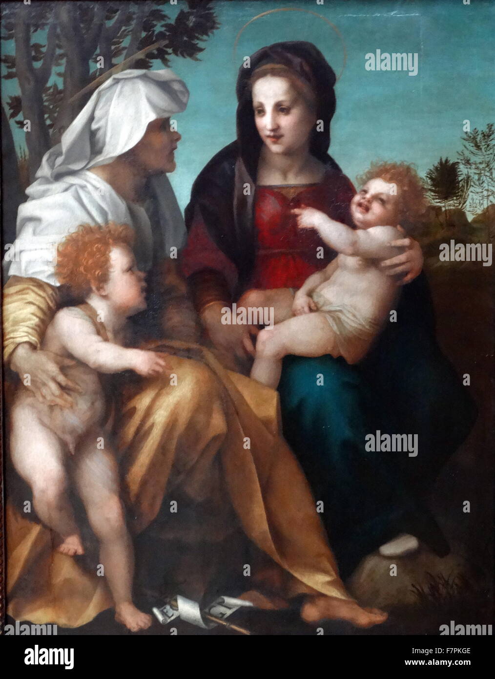 Gemälde mit dem Titel "Die Madonna und Kind, Saint Elizabeth und dem Täufer" von Andrea del Sarto (1486-1530) italienischer Maler von Florenz entfernt. Datiert aus dem 16. Jahrhundert Stockfoto