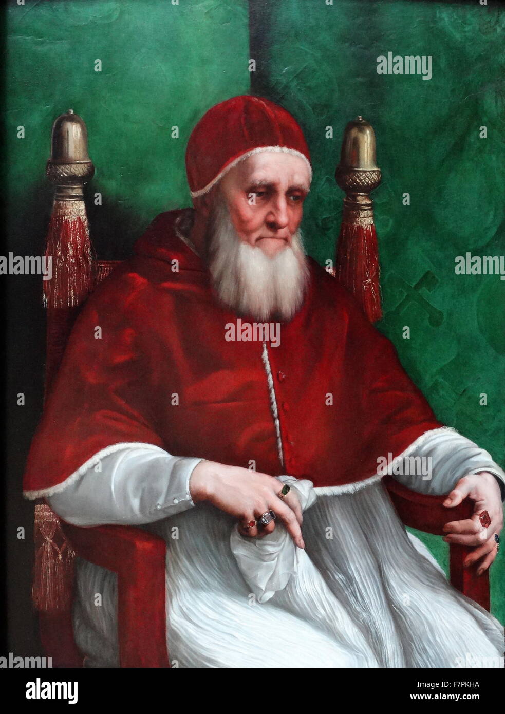 Gemälde mit dem Titel "Portrait des Papstes Julius II" von Raffaello Sanzio da Urbino (1483-1520), italienischer Maler und Baumeister der Hochrenaissance. Datiert aus dem 16. Jahrhundert Stockfoto