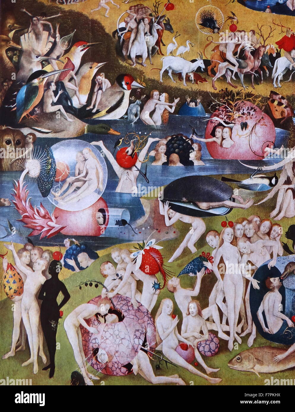 Teil der Mitteltafel des "der Garten der weltlichen Lüste" von Hieronymus Bosch (1450-1516) altniederländischen Maler. Datiert aus dem 16. Jahrhundert Stockfoto Teil der Mitteltafel des "der Garten der weltlichen Lüste" von Hieronymus Bosch (1450-1516) altniederländischen Maler. Datiert aus dem 16. Jahrhundert Stockfoto