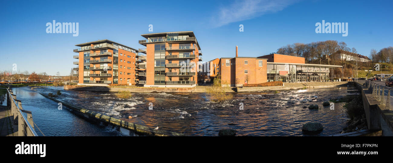 Panorama von Silkeborg Stadtzentrum mit Riverside in Dänemark Stockfoto