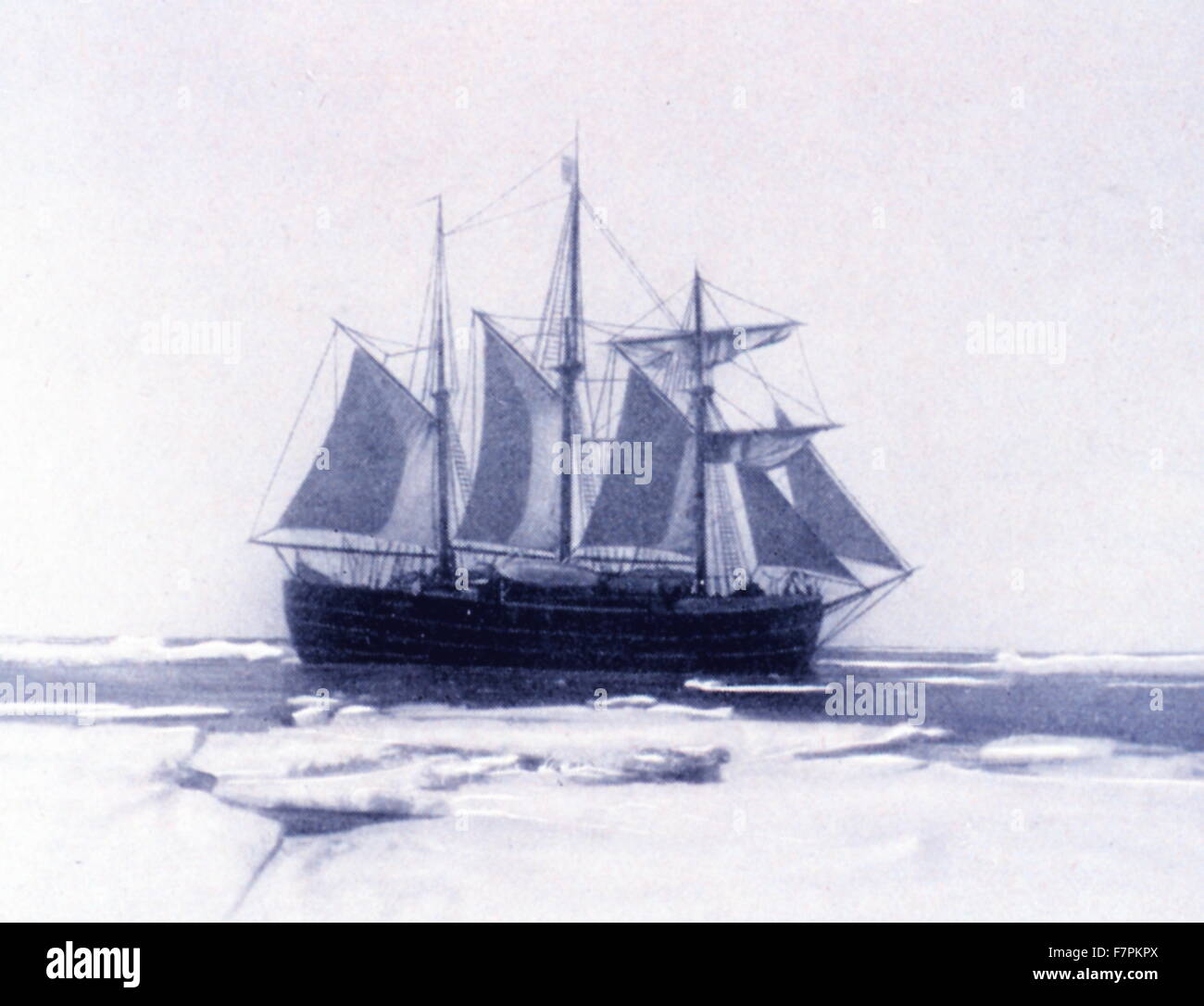 Die FRAM unter Segel. In: "Südpol", von Roald Amundsen, 1872-1928. Fram ("Forward") ist ein Schiff, das in den Regionen der Arktis und Antarktis-Expeditionen durch die norwegische Forscher Roald Amundsen, Fridtjof Nansen, Otto Sverdrup und Oscar Wisting von 1893 bis 1912 verwendet wurde. Stockfoto