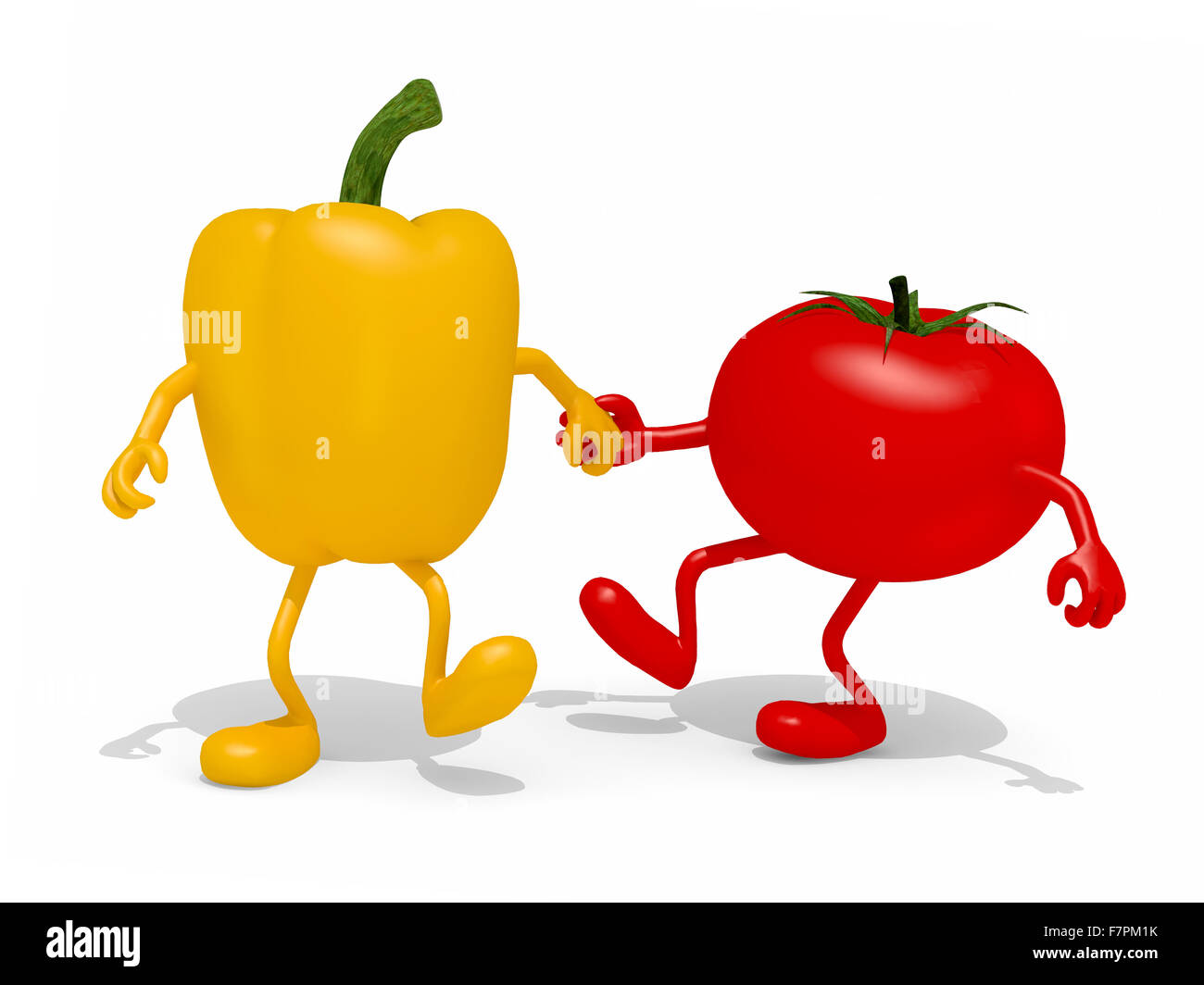 Paprika und Tomaten hand in hand, 3d illustration Stockfoto