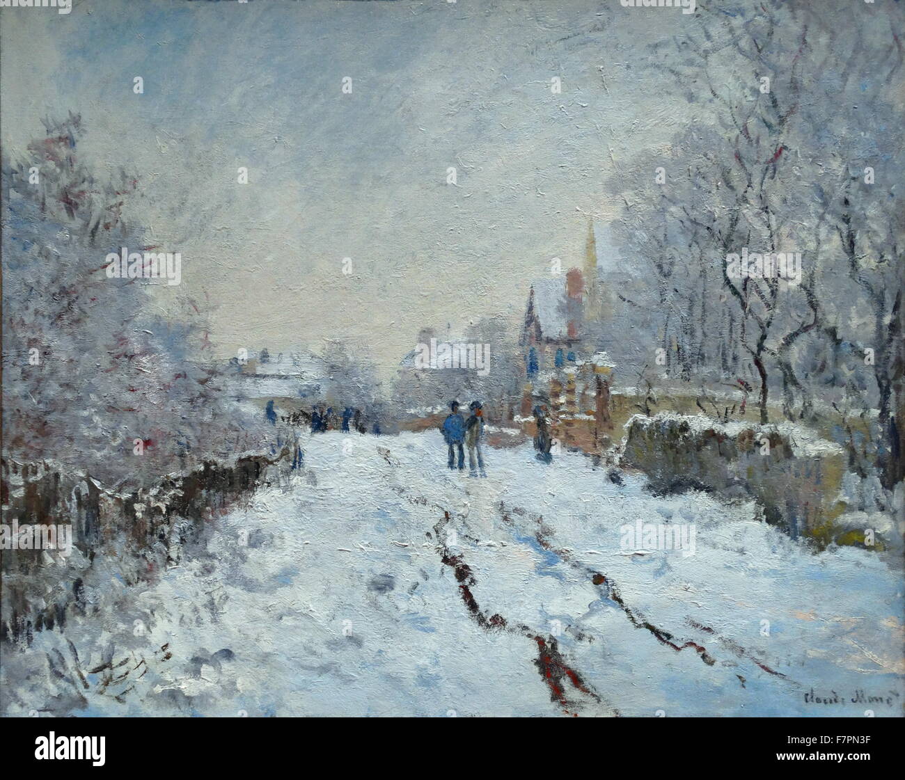 Gemälde mit dem Titel "Schnee-Szene bei Argenteuil" von Claude Monet (1840-1926) Gründer der französischen impressionistischen Malerei. Datiert 1875 Stockfoto